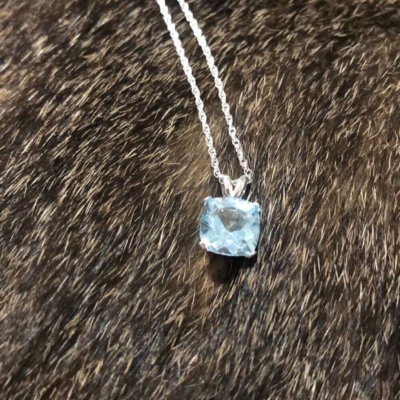Necklace, Blue Topaz and Silver Pendant, 18”, NEW, Handmade - Picture 2 of 4